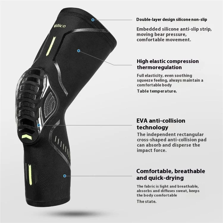 VILICO AB046 Summer Shock-Absorbed Knee Brace Cycling Lycra Knee Compression Sleeve Cover - Noir / M