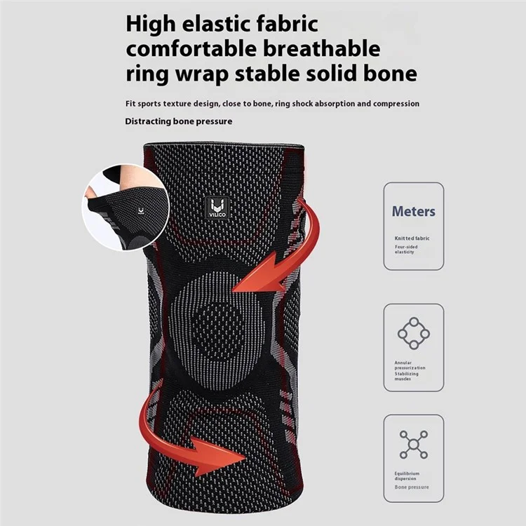 VILICO Anti-Slip Knee Brace Support Breathable Knee Compression Sleeve Wrap - Black / M