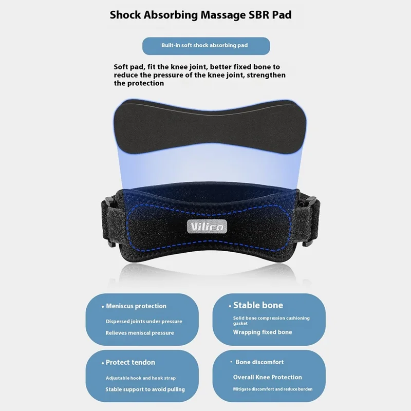 Opaska na rzepkę VILICO AB077 z dwukierunkową kompresją, opaska na kolano, wsparcie stawu kolanowego, sprzęt ochronny do sportu