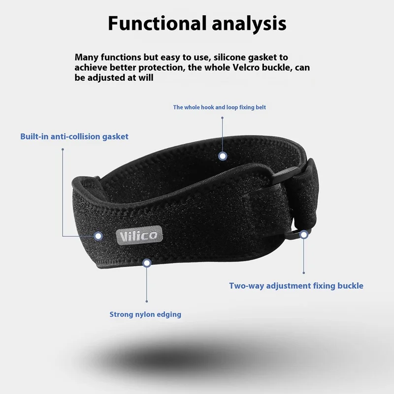 Opaska na rzepkę VILICO AB077 z dwukierunkową kompresją, opaska na kolano, wsparcie stawu kolanowego, sprzęt ochronny do sportu