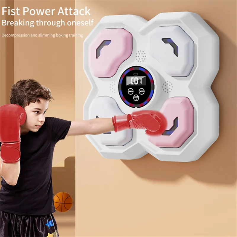 T-9612 9 Velocidade 5 Volume Crianças Smart Music Boxing Machine Reaction Training Wall Target, com Kid Gloves - Branco