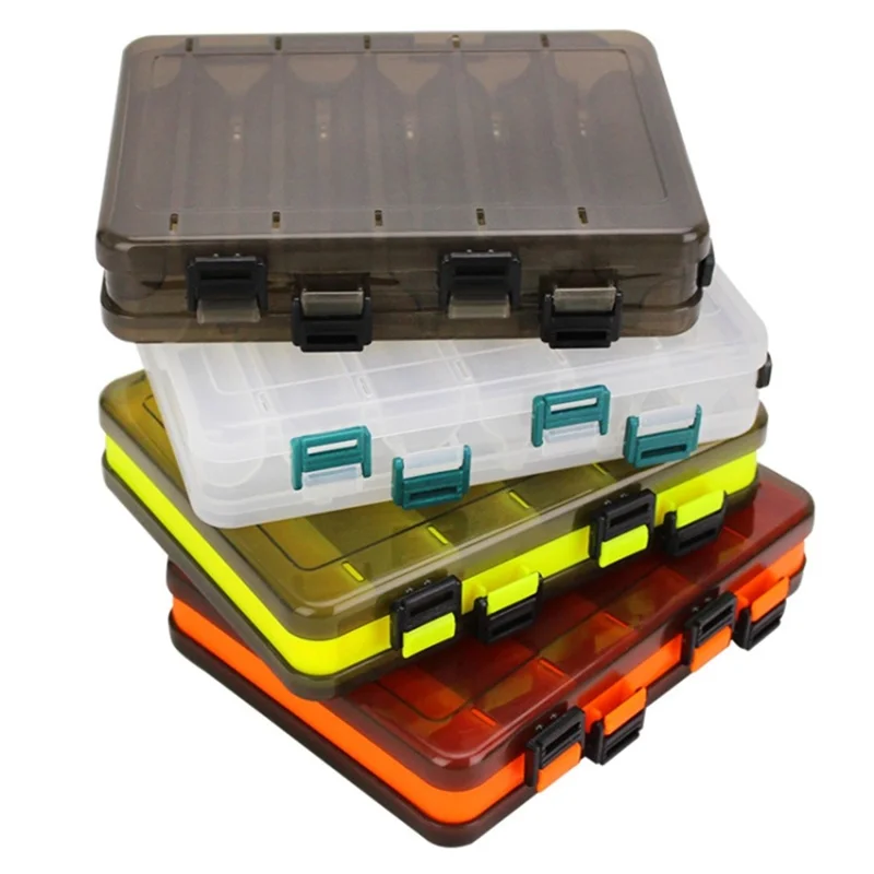 HB327 14 Grids Double Side Fishing Lure Storage Box Portable Translucent Bait Organizer Case - Black
