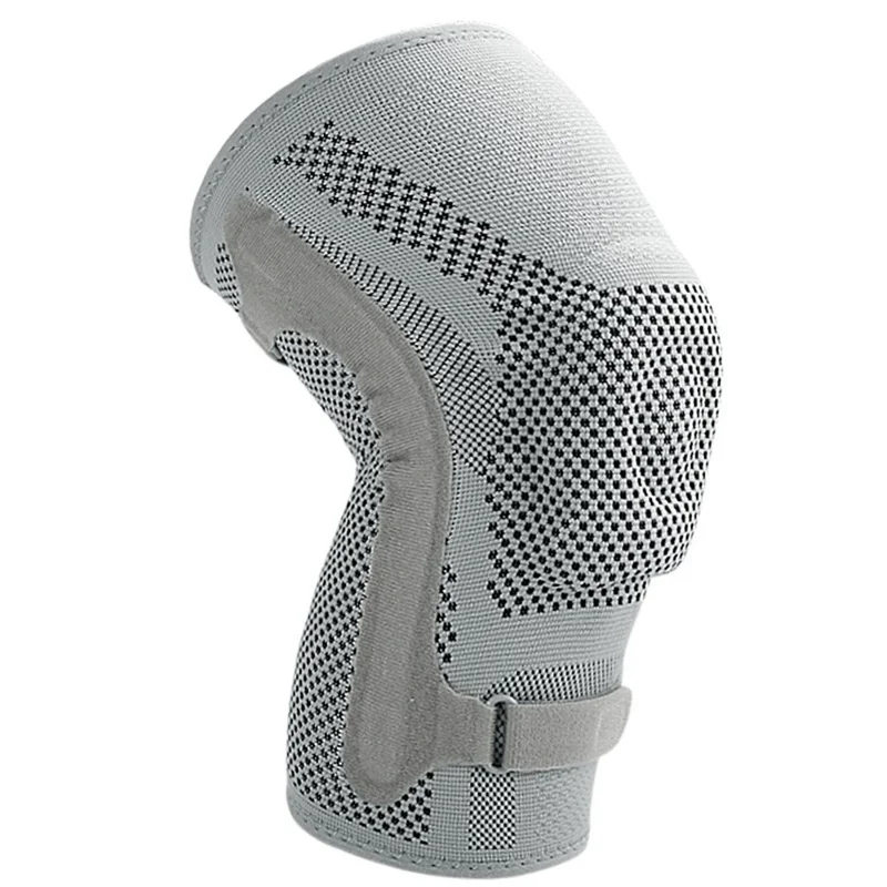 078 Silicone Padded Knee Brace Single Pack Adjustable Support Soft Knee Pad Shock Absorption Sports Cycling Knee Guard - M Size - Light Grey
