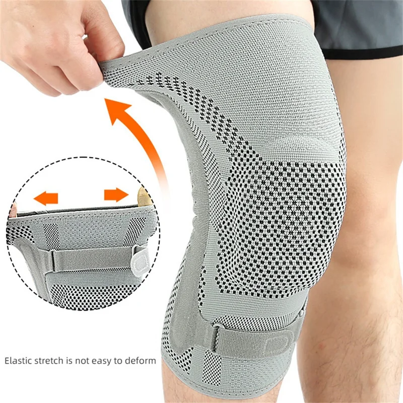 078 Silicone Padded Knee Brace Single Pack Adjustable Support Soft Knee Pad Shock Absorption Sports Cycling Knee Guard - M Size - Light Grey