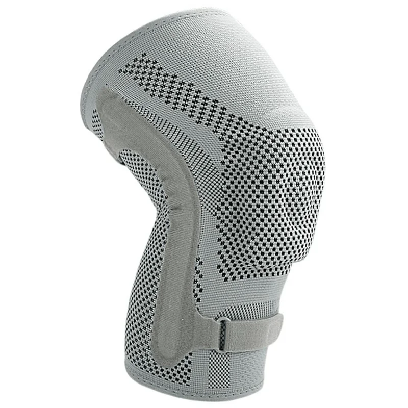 078 1Pc Shock Absorption Silicone Padded Knee Support Dual Spring Support Knee Brace , Size L - Light Grey