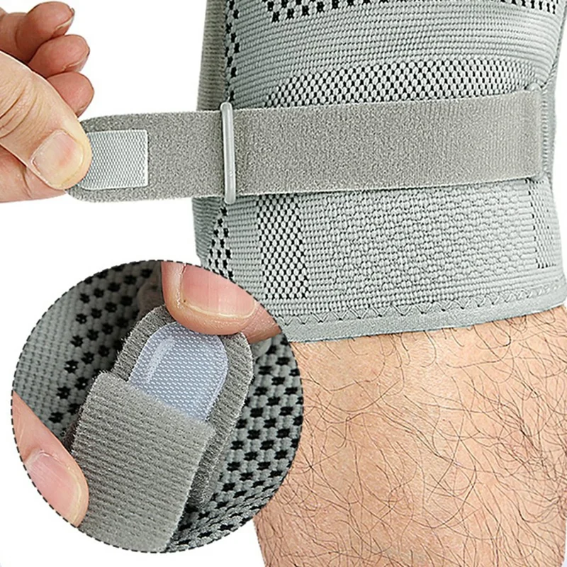 078 1Pc Shock Absorption Silicone Padded Knee Support Dual Spring Support Knee Brace , Size L - Light Grey