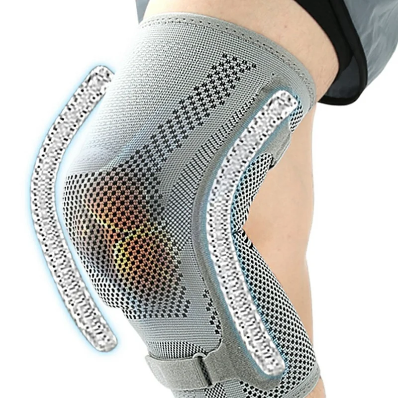 078 1Pc Shock Absorption Silicone Padded Knee Support Dual Spring Support Knee Brace , Size L - Light Grey
