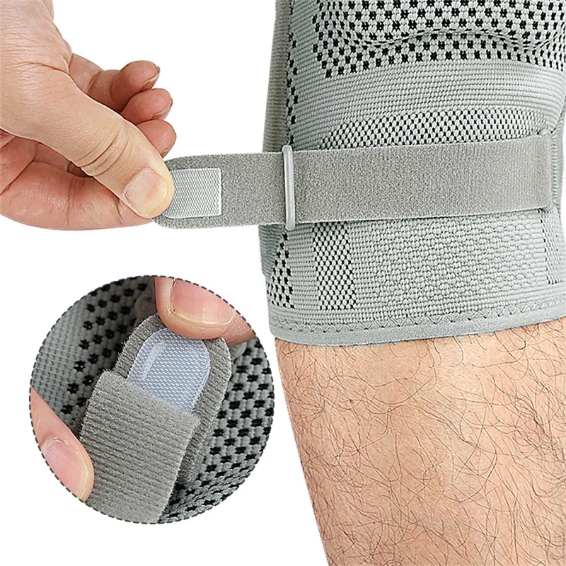 078 1Pc Shock Absorption Silicone Padded Knee Support Dual Spring Support Knee Brace , Size XL - Light Grey