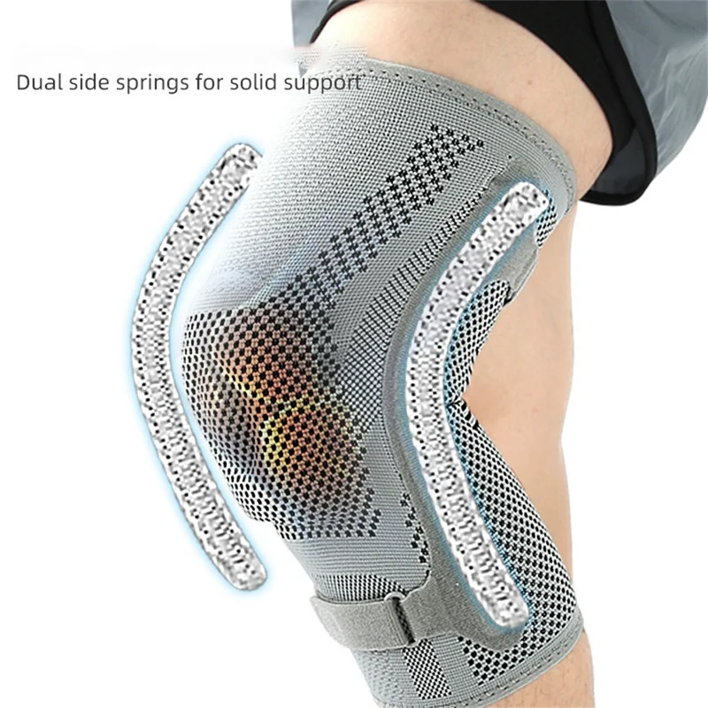 078 1Pc Shock Absorption Silicone Padded Knee Support Dual Spring Support Knee Brace , Size XL - Light Grey