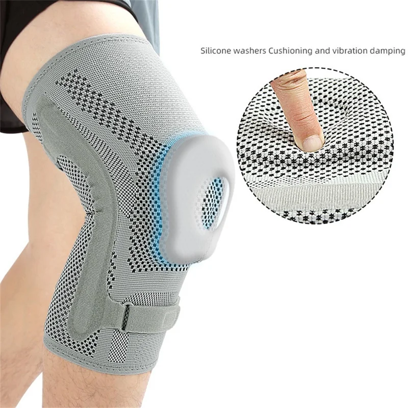 078 1Pc Shock Absorption Silicone Padded Knee Support Dual Spring Support Knee Brace , Size XL - Light Grey