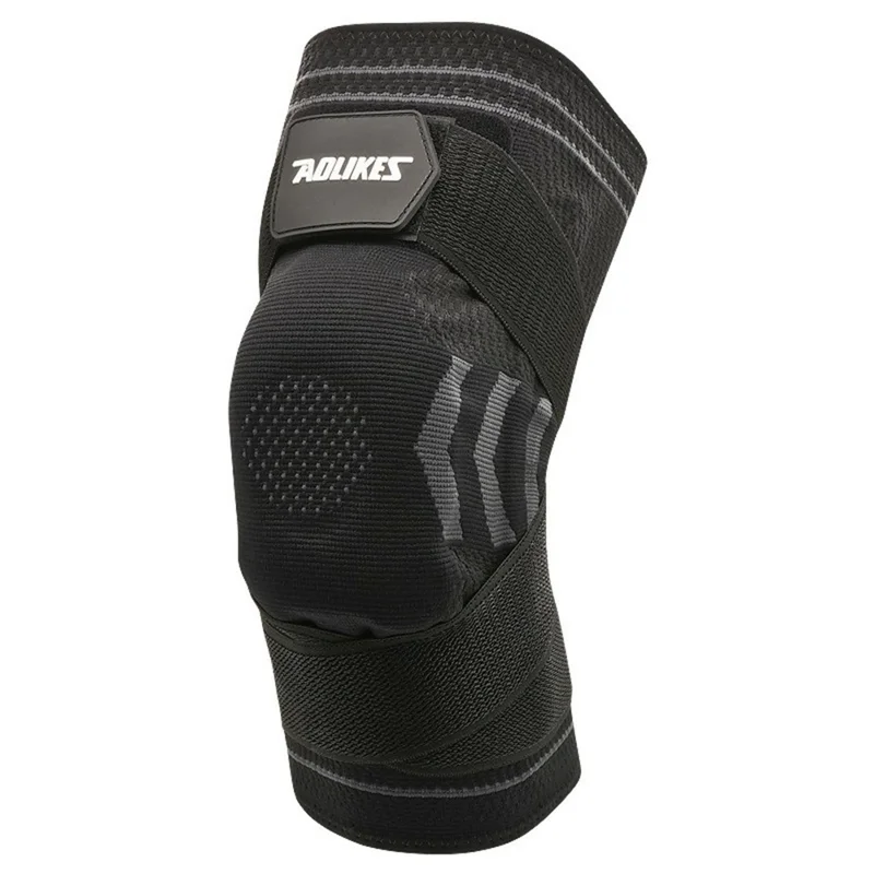 AOLIKES 7731 1Pc Basketball Knee Brace Silicone Padded Knee Support Running Knee Compression Sleeve - Black+Grey XL