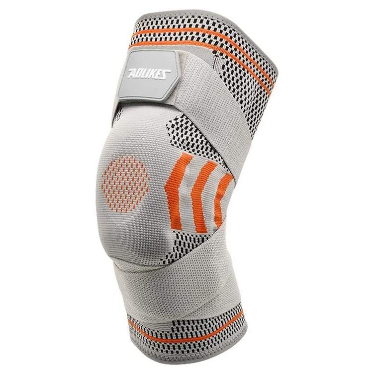 AOLIKES 7731 1Pc Basketball Knee Brace Silicone Padded Knee Support Running Knee Compression Sleeve - Grey+Orange M