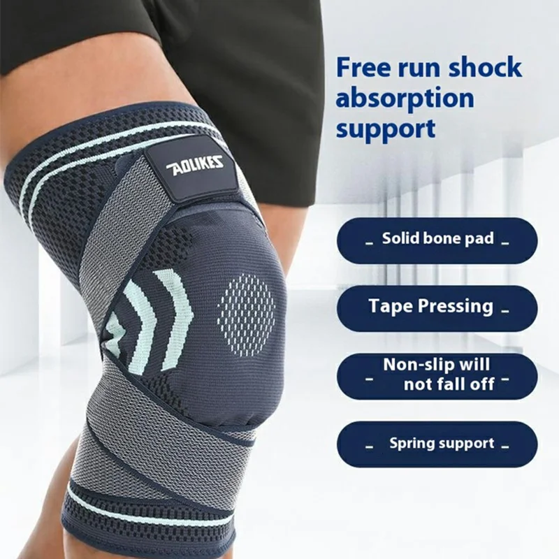 AOLIKES 7731 1Pc Basketball Knee Brace Silicone Padded Knee Support Running Knee Compression Sleeve - Grey+Orange XL