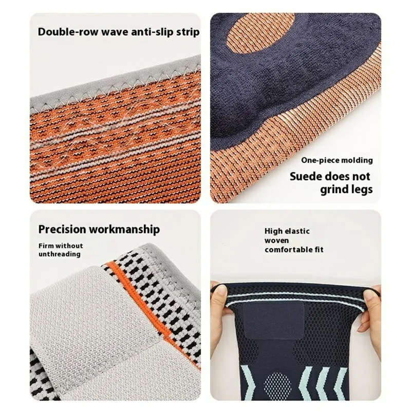 AOLIKES 7731 1Pc Basketball Knee Brace Silicone Padded Knee Support Running Knee Compression Sleeve - Grey+Orange XL