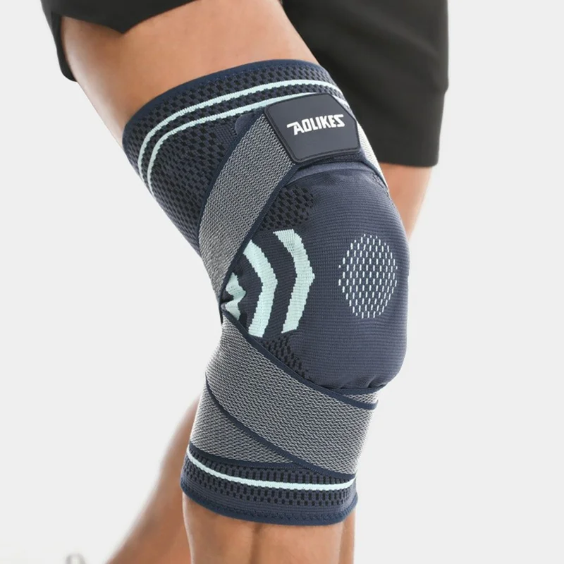 AOLIKES 7731 1Pc Basketball Knee Brace Silicone Padded Knee Support Running Knee Compression Sleeve - Grey+Orange XL