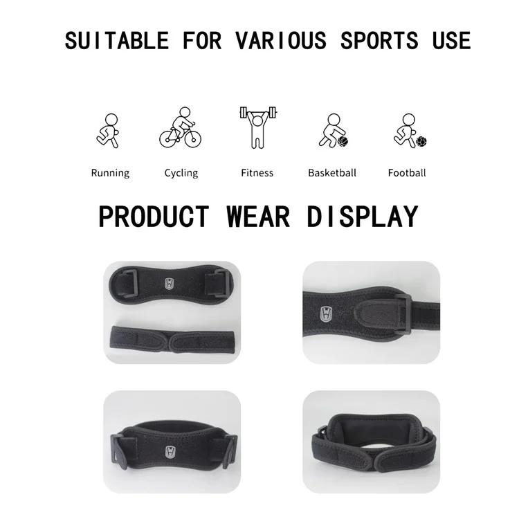 WOSWEIR KN0163 1 Genouillère Ajustable avec Sangle de Support Rotulien pour Hommes et Femmes - Prévention des Blessures Sportives - Noir
