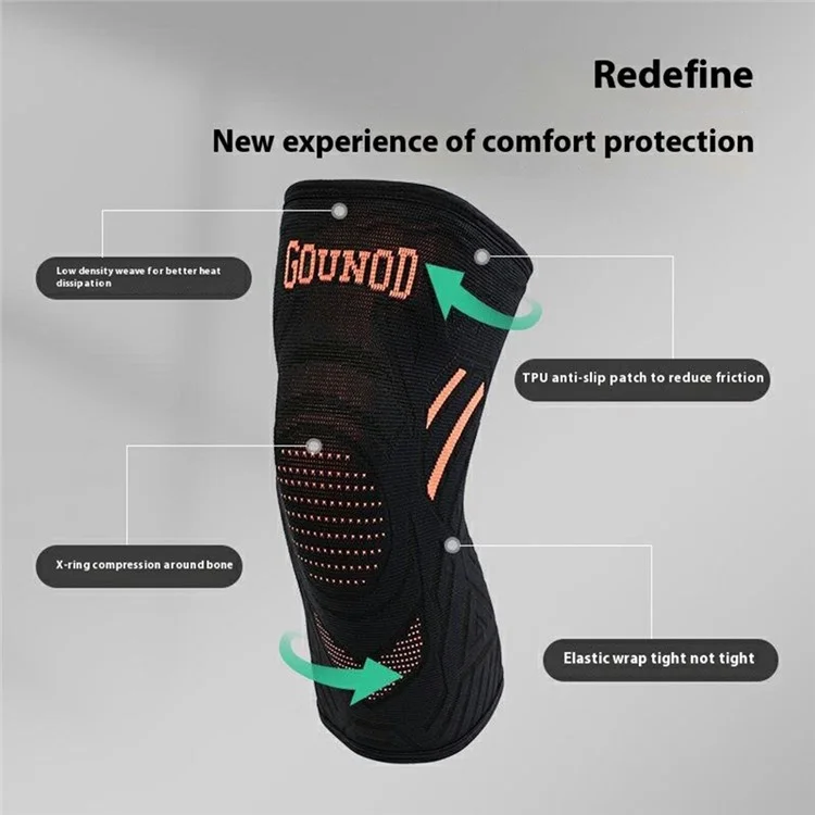 GOUNOD HJ078 Manchon de Compression pour Genou Tricoté Antidérapant pour Sports et Course - Noir S