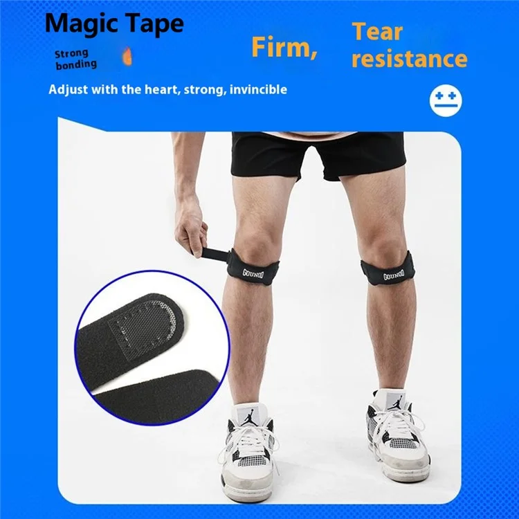 GOUNOD H15 1Pc Sports Compression Knee Strap Double Layer Cowhide Leather Patella Support for Running / Cycling - Brown