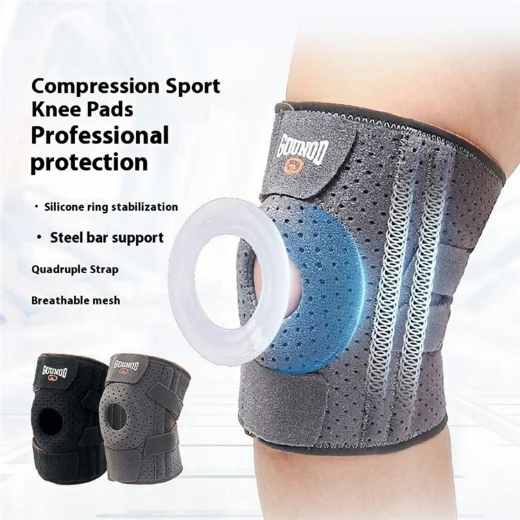GOUNOD HJ0106 1 Stück Kniebandage mit Stahlstange für Sport, Kompression und Gelenksschutz zum Laufen/Radfahren - Grau+Orange