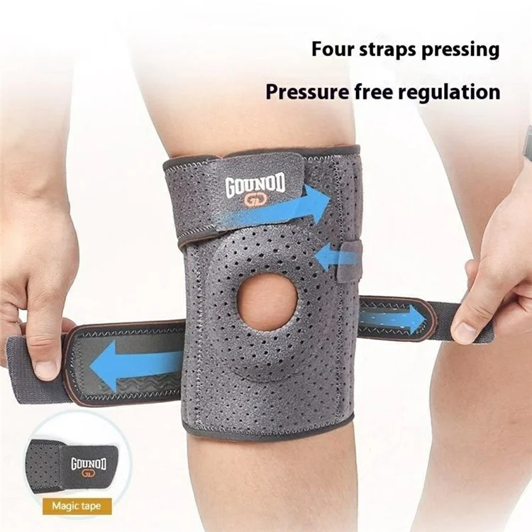 GOUNOD HJ0106 1 Stück Kniebandage mit Stahlstange für Sport, Kompression und Gelenksschutz zum Laufen/Radfahren - Grau+Orange