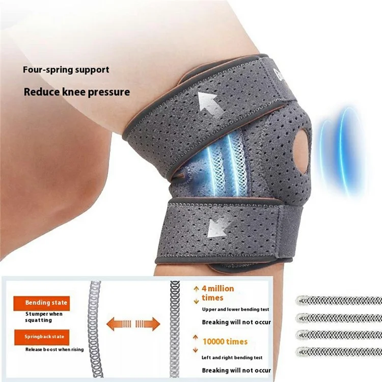 GOUNOD HJ0106 1 Stück Kniebandage mit Stahlstange für Sport, Kompression und Gelenksschutz zum Laufen/Radfahren - Grau+Orange