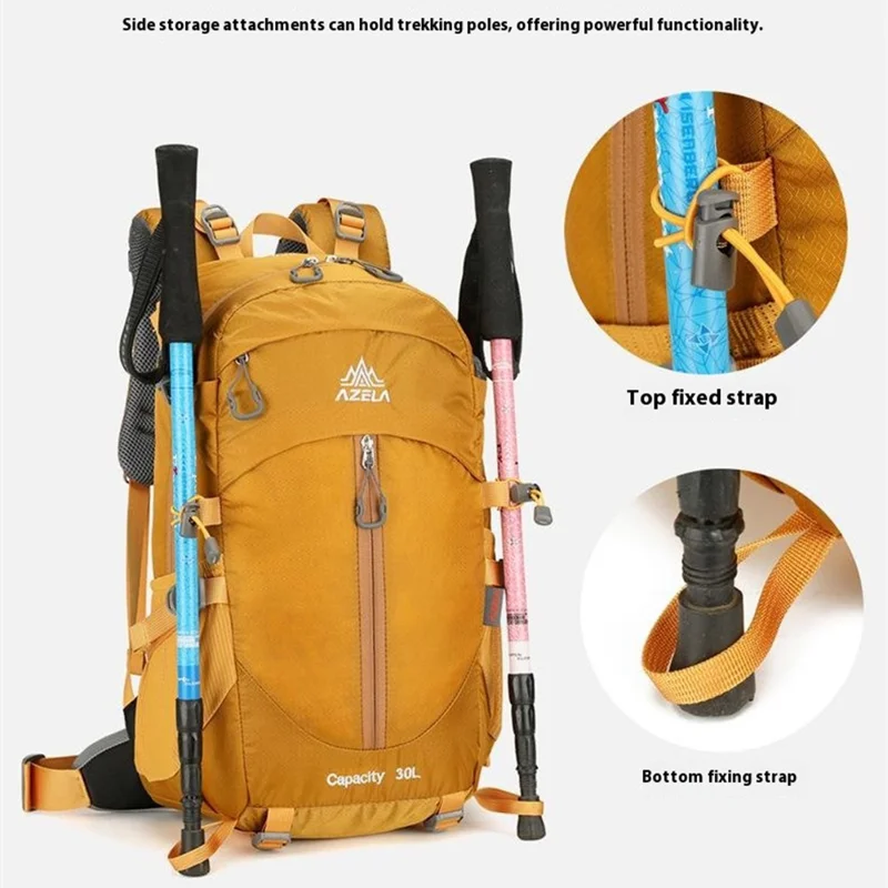 AZELA A13805 Hiking Camping Travel 30L Lightweight Backpack Water Resistant Nylon Outdoor Daypack - Yellow