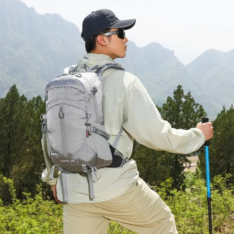 AZELA A13805 Hiking Camping Travel 30L Lightweight Backpack Water Resistant Nylon Outdoor Daypack - Grey