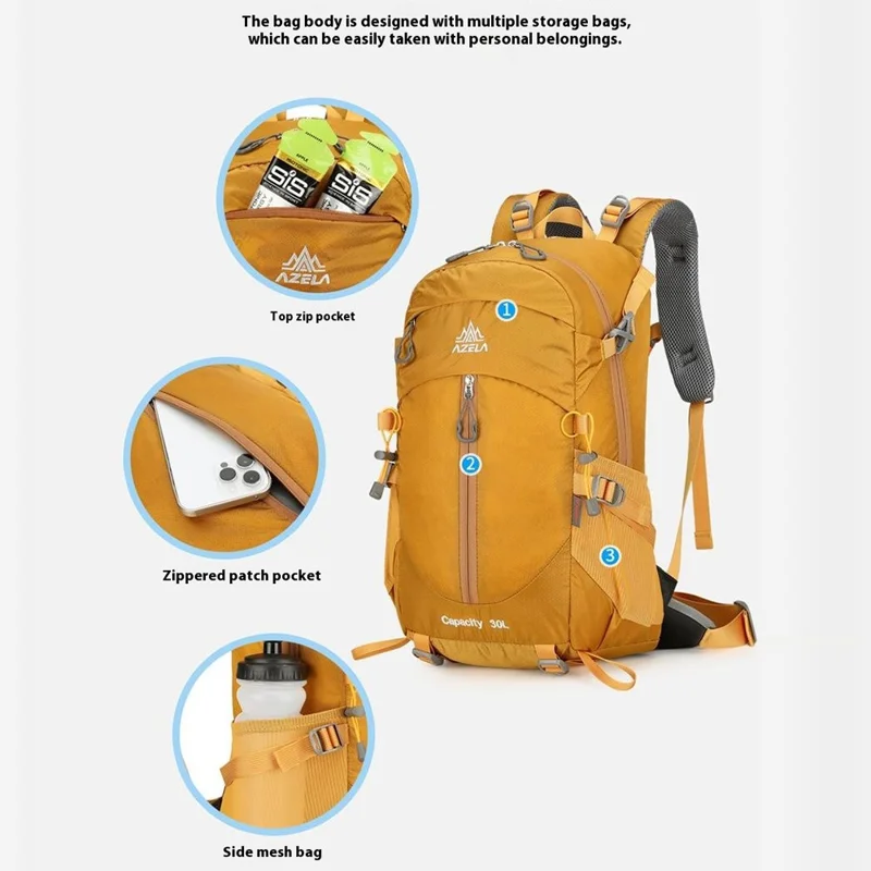 AZELA A13805 Hiking Camping Travel 30L Lightweight Backpack Water Resistant Nylon Outdoor Daypack - Grey