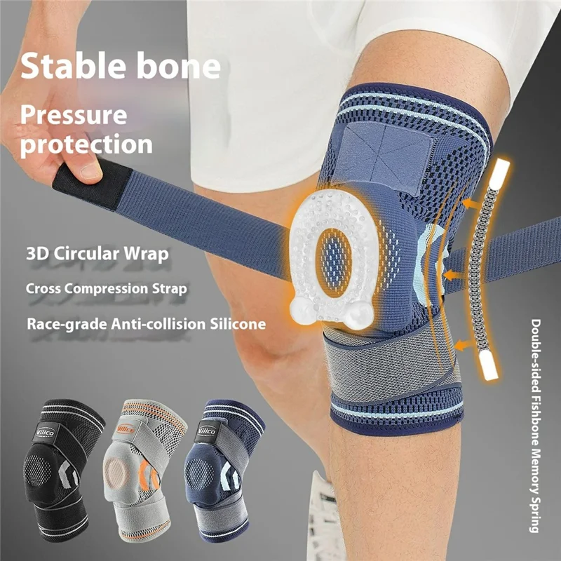VILICO AB160 1Pc Sports Knee Brace Breathable Double Compression Straps Joint Support Knee Sleeve - Navy Blue / M
