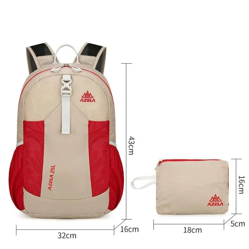 AZELA A1341 Leichter zusammenklappbarer Rucksack Wasserdicht Nylon Schultertasche für Outdoor Wandern Camping - Khaki