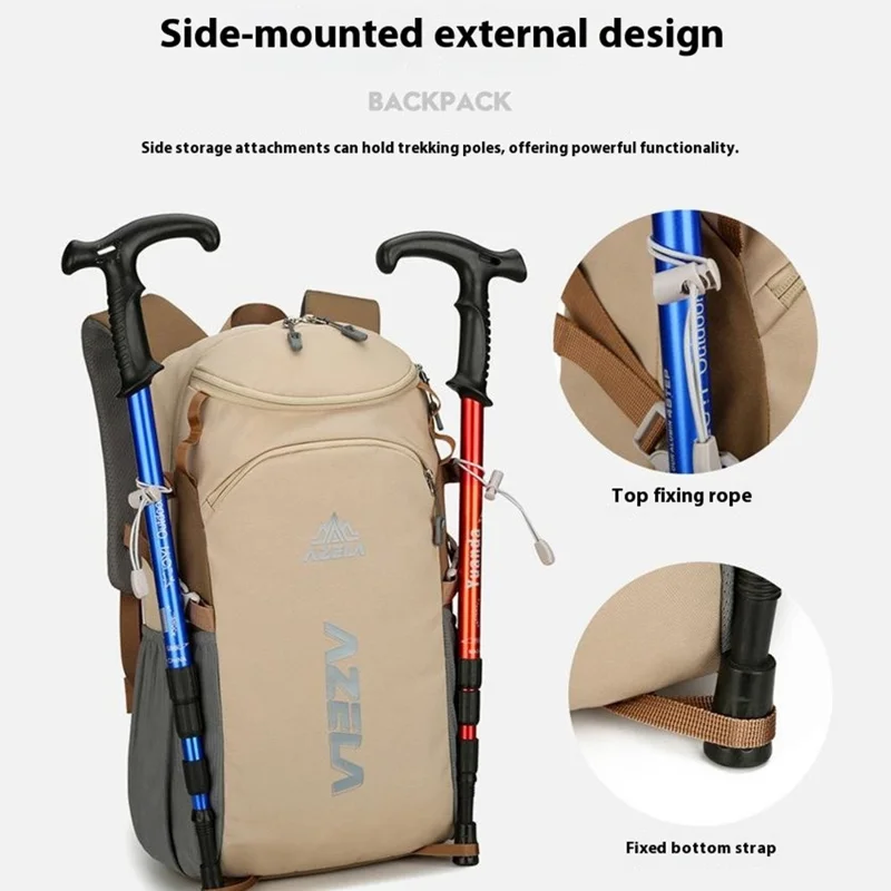 AZELA A1323 Large Capacity Lightweight Outdoor Sports Backpack Waterproof Nylon Hiking Daypack - Khaki