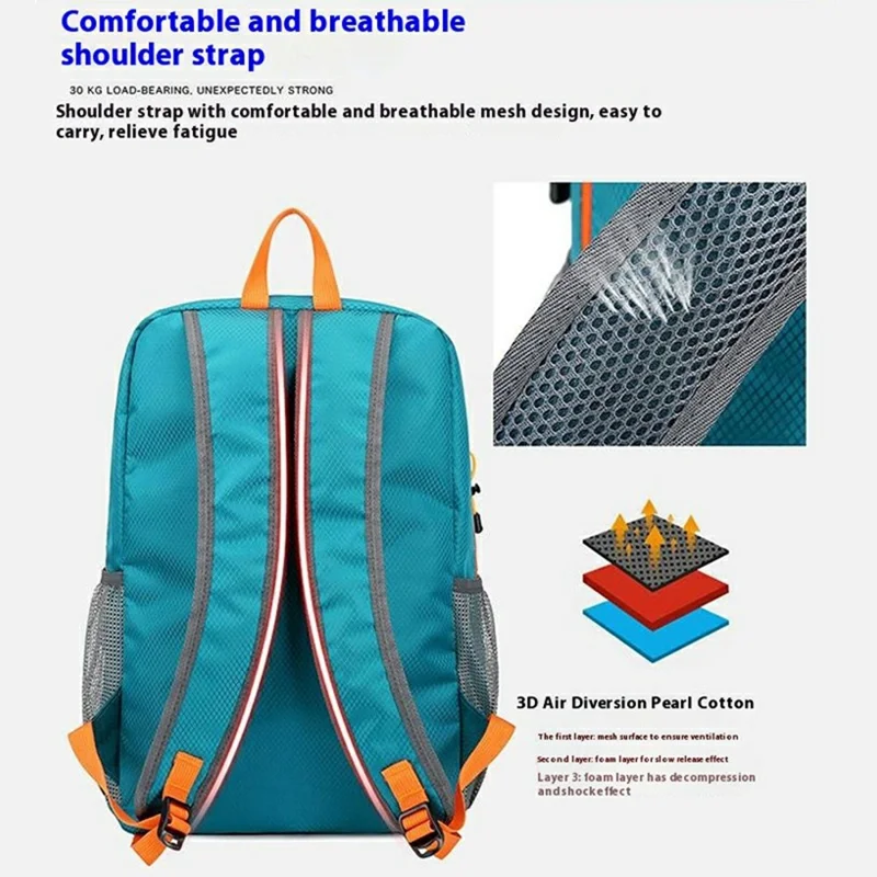 VANAHEIMR 528 Foldable Hiking Backpack Lightweight Polyester Laptop Storage Outdoor Travel Bag - Lake Blue