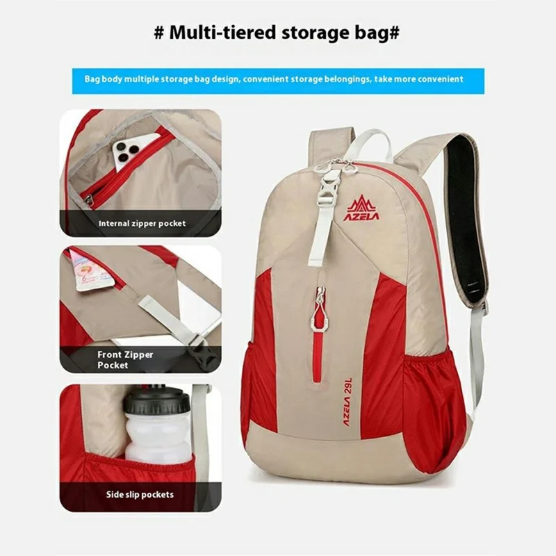 AZELA A1342 Letvægts rygsæk i nylon, foldbar, til udendørs vandring, klatring og rejser - Gul