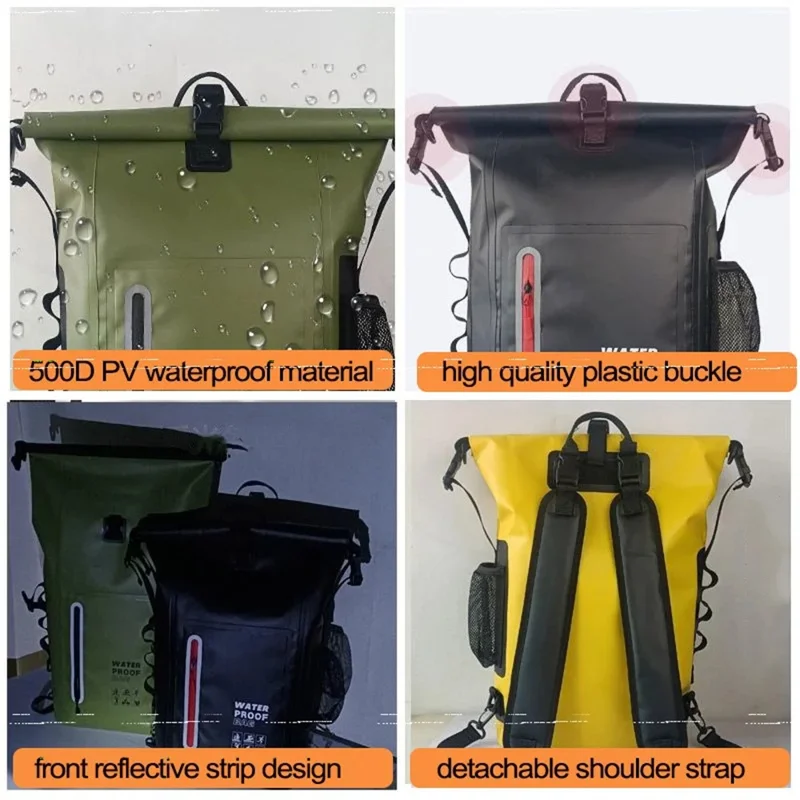 500D PVC Wasserdichter Outdoor-Rucksack 25L Doppelschultertasche für Schwimmen, Wandern, Strand, ?30x15,5x46cm - Gelb