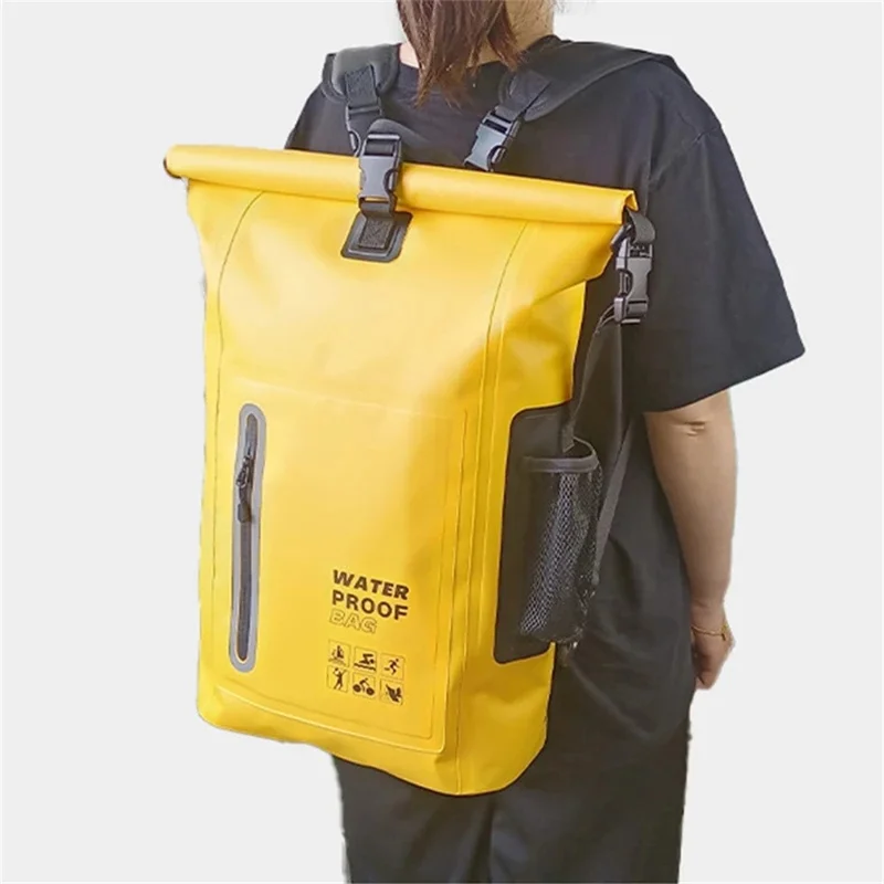 500D PVC Wasserdichter Outdoor-Rucksack 25L Doppelschultertasche für Schwimmen, Wandern, Strand, ?30x15,5x46cm - Gelb