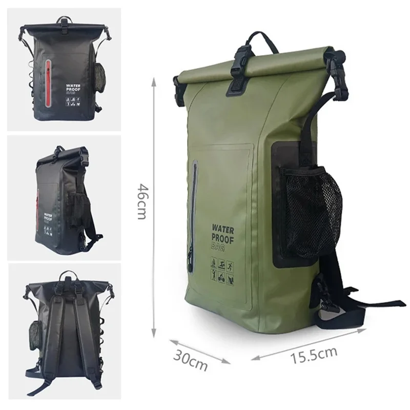 500D PVC Wasserdichter Outdoor-Rucksack 25L Doppelschultertasche für Schwimmen, Wandern, Strand, ?30x15,5x46cm - Gelb