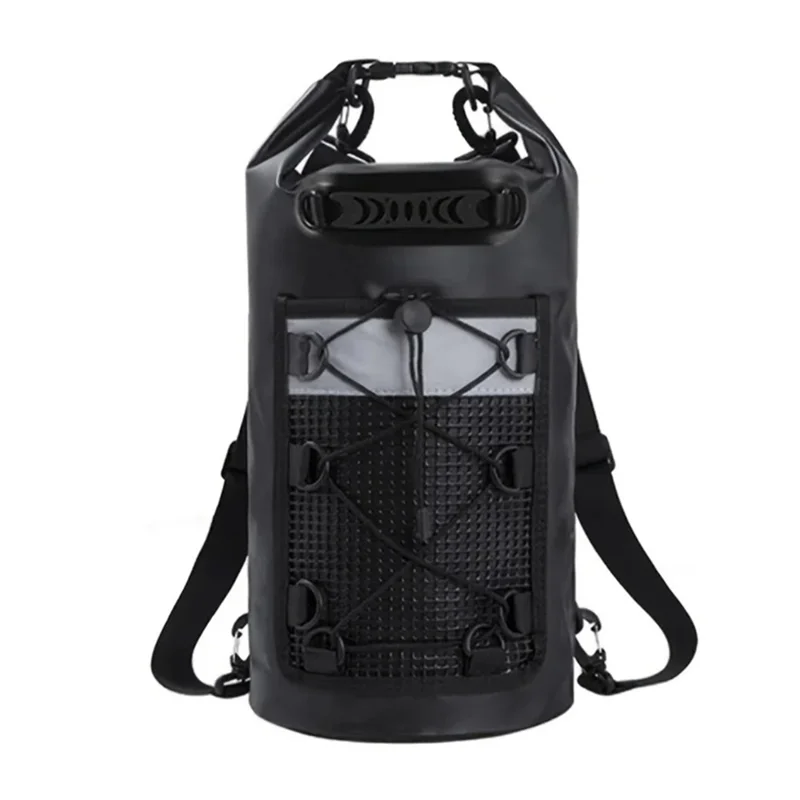 Outdoor IPX6 Waterproof Dry Bag 500D PVC Beach Rafting 20L Double Shoulder Barrel Bag - Black