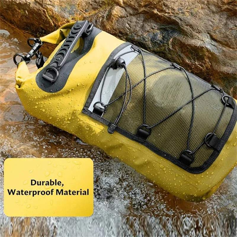 Outdoor IPX6 Waterproof Dry Bag 500D PVC Beach Rafting 20L Double Shoulder Barrel Bag - Black