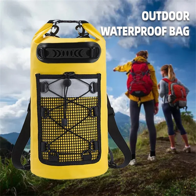Outdoor IPX6 Waterproof Dry Bag 500D PVC Beach Rafting 20L Double Shoulder Barrel Bag - Black