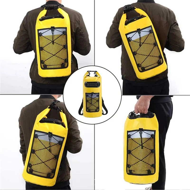 Outdoor IPX6 Waterproof Dry Bag 500D PVC Beach Rafting 20L Double Shoulder Barrel Bag - Black