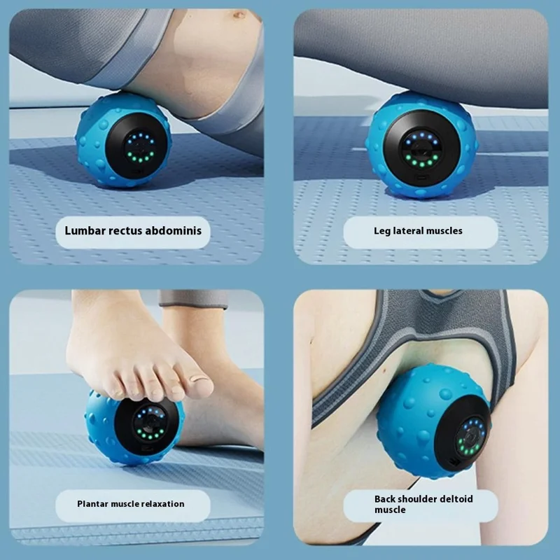 Bola de massagem vibratória Bola de fascia elétrica de silicone Relaxamento muscular Fitness Ioga Recuperação Massageador de vibração - Azul