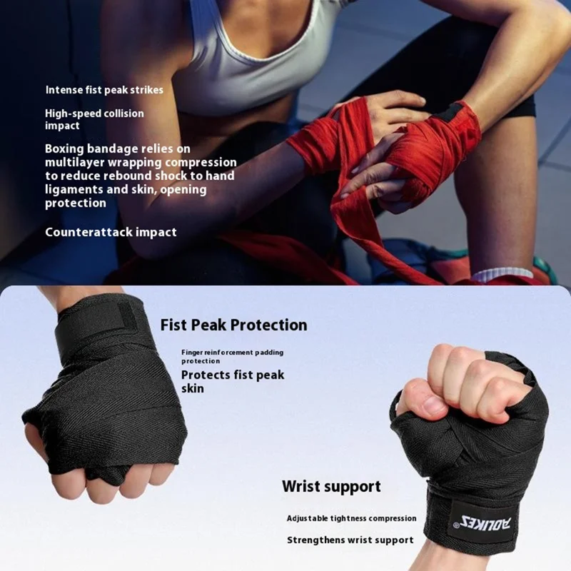 AOLIKES 1542 2 Pezzi Fasce per Boxe Assorbenti di Sudore per Muay Thai, Bendaggio Elastico Protettivo, 500cm x 5cm - Nero