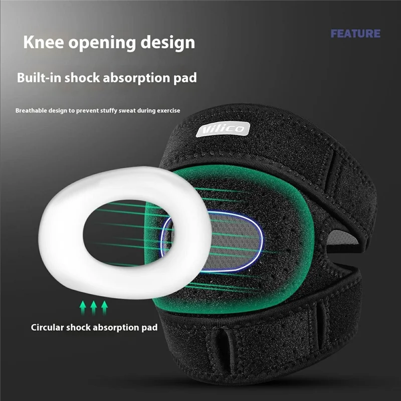 VILICO AB169 1Pc Professional Knee Brace for Running Jumping Rope Joint Support Patellar Strap Compression Wrap - Black  /  Grey