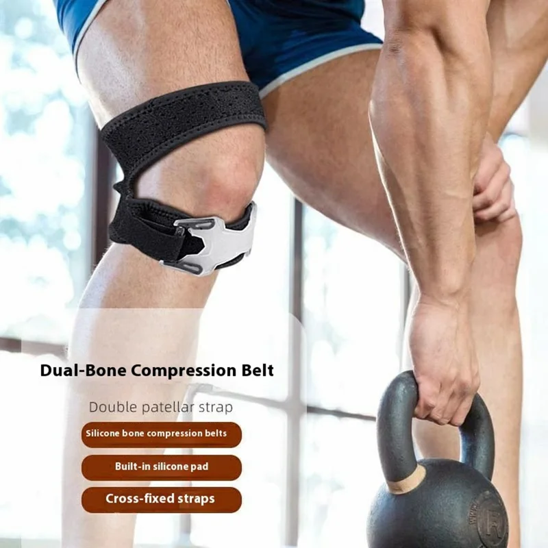 125 1Pc Double Knee Strap Patella Support Brace Adjustable Compression for Sports / Running / Gym - Black / S