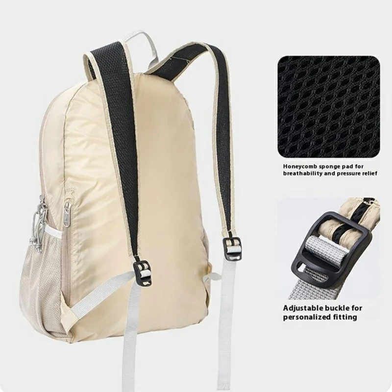 25L Ultralight Waterproof Nylon Daypack for Camping Travel Outdoor Hiking Foldable Backpack - Khaki