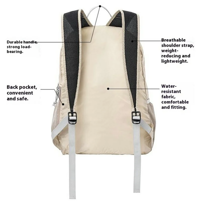 25L Ultralight Waterproof Nylon Daypack for Camping Travel Outdoor Hiking Foldable Backpack - Khaki