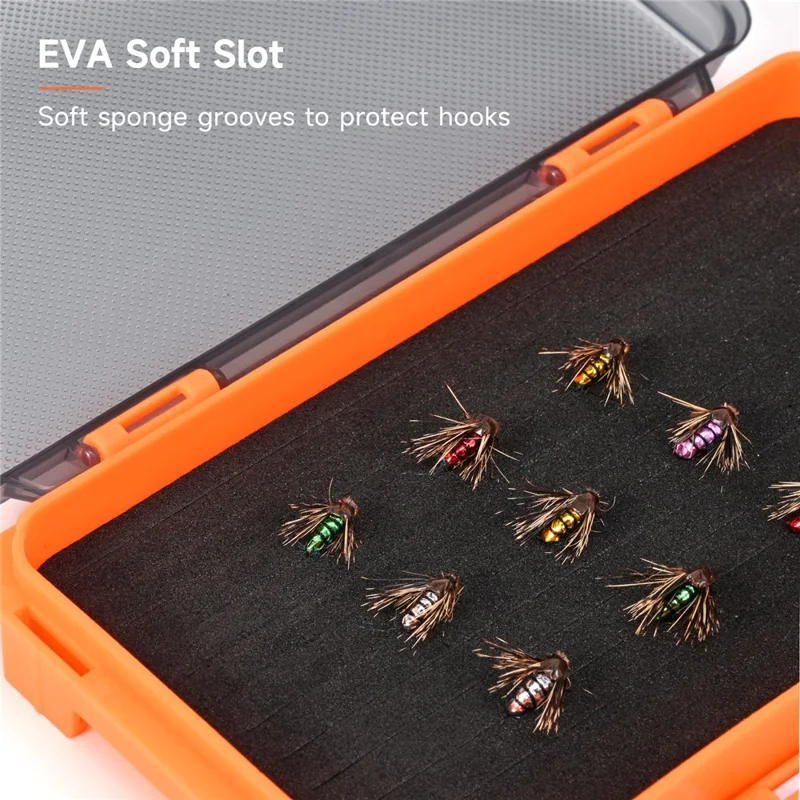 LEOFISHING 28342 ABS Artificial Fly Lures Fishing Flies Storage Box Fishing Lure Organizer Waterproof - Orange