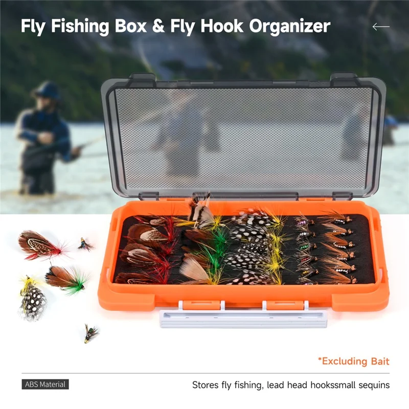 LEOFISHING 28342 ABS Artificial Fly Lures Fishing Flies Storage Box Fishing Lure Organizer Waterproof - Orange