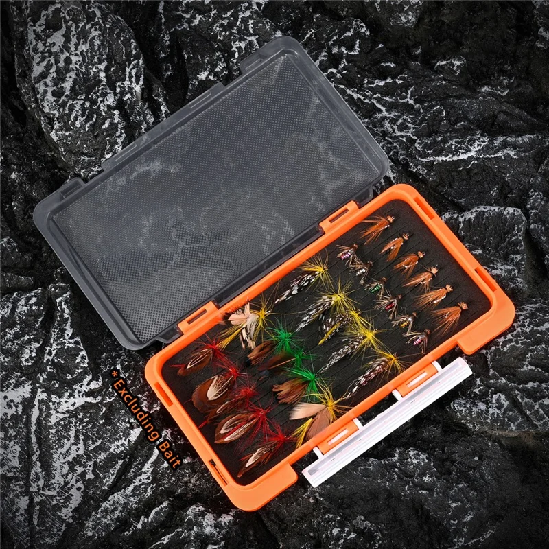 LEOFISHING 28342 ABS Artificial Fly Lures Fishing Flies Storage Box Fishing Lure Organizer Waterproof - Orange