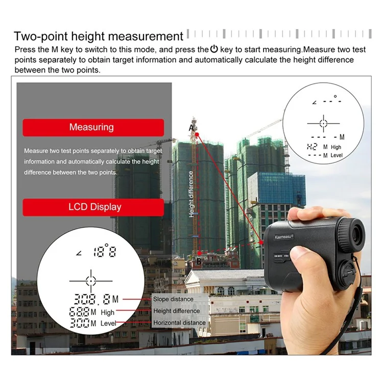 KAEMASU Recarregável Telescópio Laser Rangefinder Distância Medidor De Distância Para Caça De Golfe - KM-M450